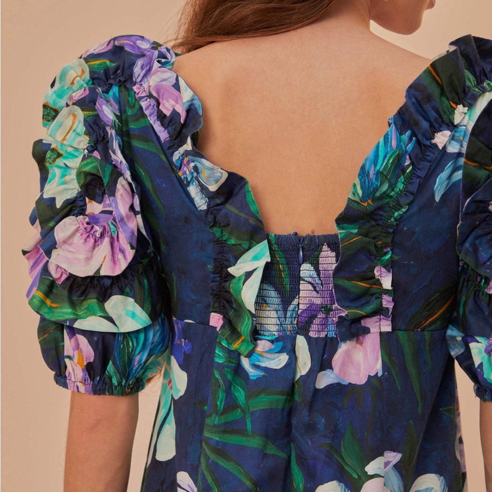 Farm Rio | FLORALINE RUFFLE SHORT SLEEVE MIDI DRESS - Picture 4 of 5